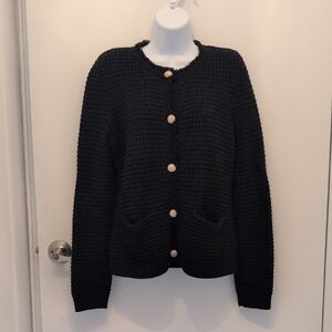 Express Black Textured Cardigan with Gold/Rhinestone Buttons